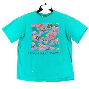 Hilton Head Island Fish Graphic Tee Mens XL 90s Eyecatcher Vintage Beachcore USA